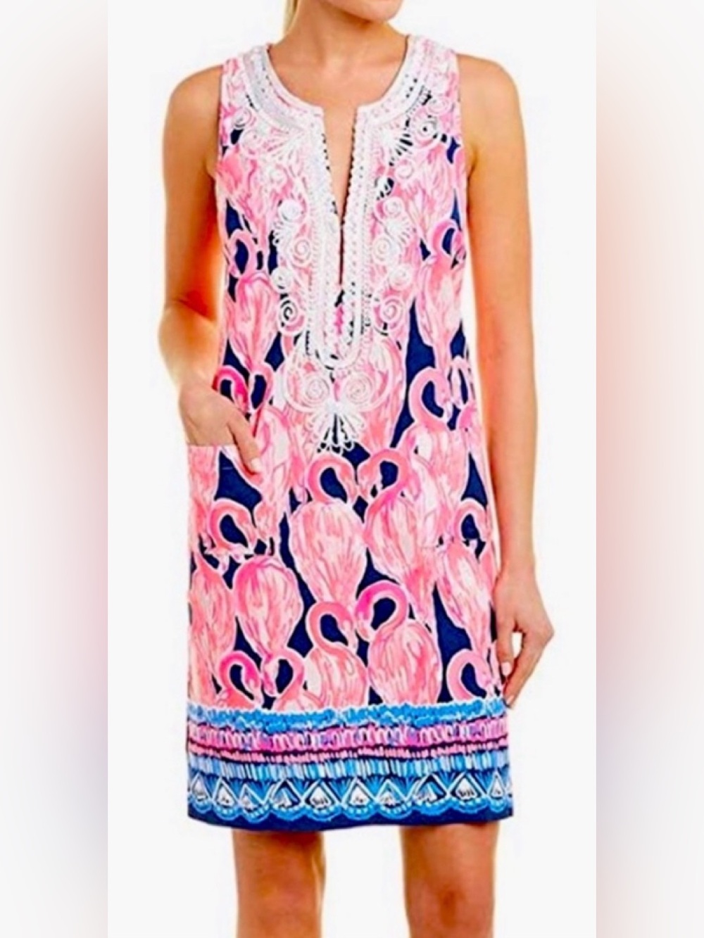 Lilly Pulitzer Carlotta Stretch Shift Dress High Tide Navy Via Amor Flamingo 4
